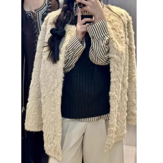 Original 2new Style Women's Fashion Belt Decoration Artificial Fur Effect Fur Jacket Coat Coat