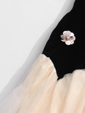 Hit Color Hollow Out Dresses for Women Round Neck Sleeveless High Waist Spliced Mesh Long Dress Female