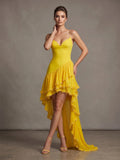 Fashion Yellow Pearl Bead Irregular Draped Dress Women Elegant Strapless High Waist Vestido Summer Lady Club Gowns