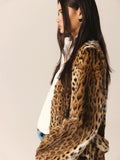 Leopard Print Faux Fur Long Coat Women Plush Belted Waist V Neck Loose Fit Thick Maxi Coats Warm Winter Elegant Luxury Outerwear