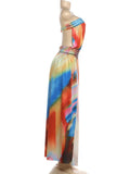 Colorful Print Dress Woman Sexy Wrap Chest Backless High Splits Summer Holiday Beach Party Elegant Style Long Bodycon