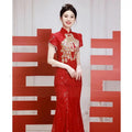 New Chinese Style Dresses Elegant Mermaid Cheongsams Embroider Phoenix Mesh Sequins Qipao Bridal Wedding Dress Luxury Vestidos