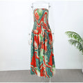 Lady Printed Strapless Dress Elegant Fashionable Colorful Waist Pleated Long Gowns Women Summer New Vacation Party Robes 2025