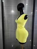 3 Colors Women Sleeveless Sexy V-Neck Front Zipper Bodycon Mini Bandage Dress Celebrate Birthday Party Cocktail Outfit