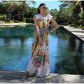 Vintage Women's Printed Long Dresses Loose O-neck Flared Half Sleeve Big Hem Wide Female Dresses 2026 Summer Lady Elegant Robes