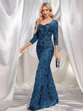 Luxury Evening Dress Women Half Sleeve Mermaid Formal Sequin Prom Maxi Dress Elegant Wedding Party Cocktail Graduation Gown