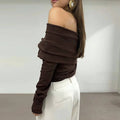 Solid Casual Pullover Sweaters For Women Slash Neck Long Sleeve Slimming Temperament Sweater Female Fashion Style
