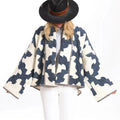 Hit Color Loose Fashion Coat for Women Lapel Long Sleeves Patchwork Printing Elegant Jackets Female Clothing New