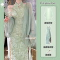 Olive Girl Romantic Qipao for Garden Wedding 2026 Fairycore Photoshoot Everyday Wear S-XL XS-3XL Plus Size Romantic Garden Party Editorial Not Costume Qipao Cheongsam Chinese Dress Chinese Heritage Fashion Women