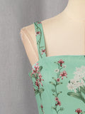 Boho Garden Parties Floral Print Maxi Sundress for Square Collar Sleeveless High Waist Slim Tiered Skirts for Casual Outings