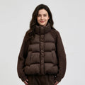 Women Cropped Puffer Jacket Stand Collar Cable Knit Sleeves Patchwork Zip Up Lightweight 2026 Lady Quilted Winter Warm Outerwear
