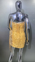 Women's Super Shiny Gold Sequin Fringed Glam Tube Top Jumpsuit Socialite Fashion Banquet Party Performance Outfit Party Dresses