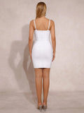 Sexy Backless Spaghetti Strap White Sleeveless Bodycon Bandage Dress Women Elegant Prom Gown Club Party Birthday Dresses