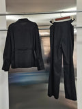 Solid Two Piece Set for Women Lapel Long Sleeve Temperament Coat High Waist Pants Female Fashion New