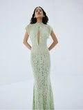 Elegant Lace Long Dress Women's Flying Sleeve Bodycon 2-piece Dress Evening Party Cocktail Female Winter Autumn