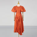 Solid Spliced Drawstring Folds Designer Maxi Dress for Women O Neck Puff Sleeve High Waist Elegant Party Dresses Female New