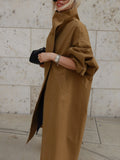 Solid Stand Collar Full Sleeve Oversized Windbreaker Women Single Breasted Lace Up Long Trench Coat Lady Autumn Casual Jacket