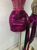Sparkly Diamonds Crystals Short Summer Two Pieces Dress Sexy Stage Transparent Women Birthday Party Outfit Singer Show Wear