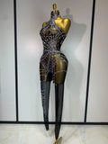 Sparkly Diamond Women Sexy Mesh Jumpsuit Nightclub Bar Party Show Gogo Dancer Clothing Drag Queen Outfit Stage Costume