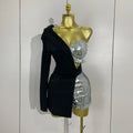 Women Shiny Sequins Black Splicing Long Sleeved Shorts Jumpsuit Celebirty Evening Birthday Party Bar Fashion Club Casual Dress