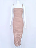High Quality Sexy Long Bodycon Draped HL Bandage Dresses Women Spaghetti Straps Organza Mesh Maxi Dresses Party Club