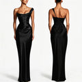 Elegant Satin Corset Long Dresses Women's One Shoulder Maxi Dress Evening Party Wedding Guest Blue Pink Prom Graduation Brown