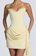 Women Sweetheart Strapless Corset Mini Gown Ruched Lace Sash Slim Fit Wedding Guest Summer 2026 Hot Luxe Party Evening Dresses