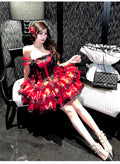 Olivegirl Sweet Lace Dress Lolita Red Cute Girl Spring High-end Women Summer Birthday Party Elegant Princess Lolita Dresses