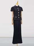 Elegant Women'S Set With Woolen Top And Satin Long Skirt Suit Two Piece Set With Female Outfit Style 2025