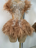 Sparkly Sequins Birthday Outfit Women Sexy Top Skirt Two Pieces Sets Celebrity Performance Show Wear Nightclub Bar Dress