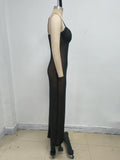 Sexy Maxi Dress Black Women's Diamond See Spaghetti strap Mesh Through Bodycon Long Dress Nightclub Party Evening Gowns