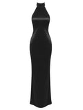 Elegant Solid Ribbon Women Halter Dress Off Shoulder Pearl Chain Backless Slim Female Maxi Dresses Wedding Gowns Chic Lady Robe