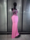 Sparkly Crystal Pink Silver Women Sexy Keyholes High Stretch Bodycon Maxi Gowns Dress Evening Party Celebrate Cocktail Outfit