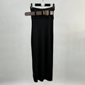 Fashion Solid Ribbed Knit Pencil Skirt Women Autumn Low Waistline Design Belt Elegant Slim Fit Long Skirt Streetwear