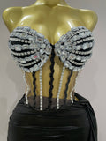 Sexy Shining Rhinestone Sequin 2 Pieces Top Skirt Set Women Celebrity Evening Party Stage Nightclub Performance Costume
