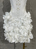 Strapless Corset Bandage Mini DressWomen Hand Beaded 3D Floral Bodycon ShortCocktail Party Wedding Guest Evening Dress