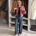 Women's Dusty Pink Corduroy Jacket Fashion Faux Leather Collar Long Sleeve Zipper Cropped Coat Lady 2026 Spring Chic Streetwear
