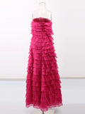 Solid Color Tierred Long Dresses For Women Strapless Sleeveless High Waist Patchwork Long Casual Dress Female Fashion