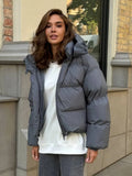Women Short Hooded Quilted Jacket Oversized Zip Up Full Sleeve Padded Coat Winter Casual Street New Hot Chic Y2k Outerwear 2026