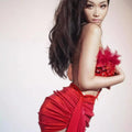 Exquisite Beaded Diamond Feather Tube Top + Miniskirt Red Suit Fashionable Hot Party Stage Performance Dress Vestidos Brillantes