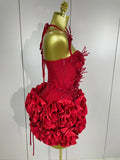 Fashion Cocktail Elegant Luxury Birthday Party Red Black Bandage Outfit Women Sexy Halter Prom Gown Celebrity Club Two Piece Set