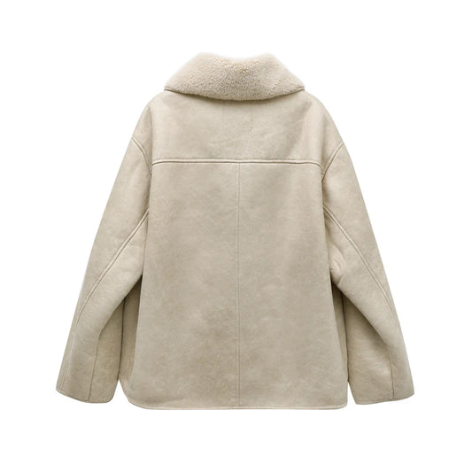 High Quality Winter Women Vintage Long Sleeve Warm Faux Fleece Jacket Coat Female Casual Solid Pocket Outwear Tops