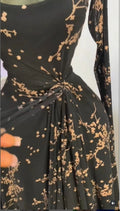 Women Long Sleeve Floral O-neck High Split Big Swing A-line Maxi Dress 2026 Birthday Vacation Trendy Dresses Vestidos