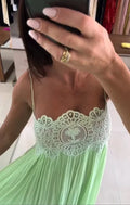 Light Green Lace Patchwork Dress Women Chic Pleated Sleeveless Loose Fit Long Dresses 2026 Lady Beach Daily Resort Sundress New