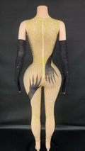 Black Hands Touch Shinny Body Sexy Women Jumpsuit Carnival Cosplay Bodysuit With Gloves Beyonce Dress