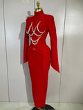 Women Celebrity Evening Party Club Prom Luxury Birthday Dresses Elegant Pearl Beaded Sexy Long Sleeve Bodycon Long Bandage Dres
