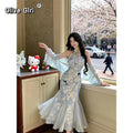 Olive Girl Blue Romantic Qipao for Garden Wedding 2026 Fairycore Photoshoot Everyday Wear S-XXL XS-3XL Plus Size Romantic Garden Party Editorial Not Costume Qipao Cheongsam Chinese Dress Chinese Heritage Fashion Women
