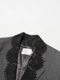 Chic Solid Spliced Lace Edge Blazers for Women Notched Collar Long Sleeve Temperament Designer Coats Female Clothes Style