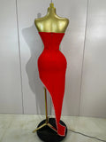 Sexy Strapless Shinning Rhinestones Bodycon Bandage Long Dress Women Fashion Celebrate Evening Party Vestido