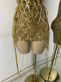 Luxury Sparkly Sequins Diamonds Short Skirt Two Pieces Sets Birthday Dress Women Sexy Performance Costume Singer Stage Outfit